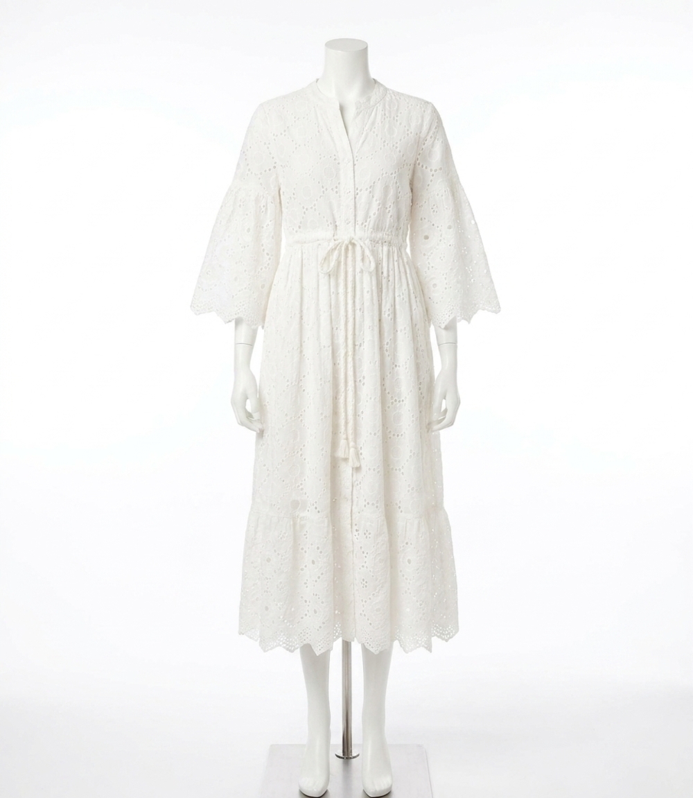 NEW KAREN KANE tiered midi dress in off white